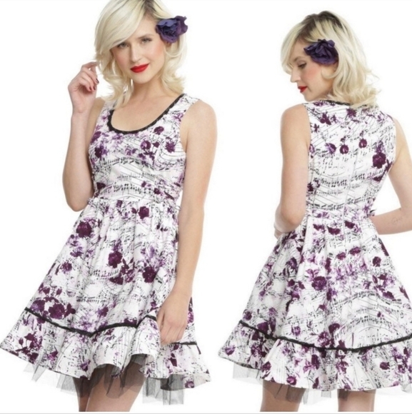 Hot Topic Rockabilly Music Note Dress w/Petiicoat Layer Sleeveless Cinch Boddess - Picture 1 of 14